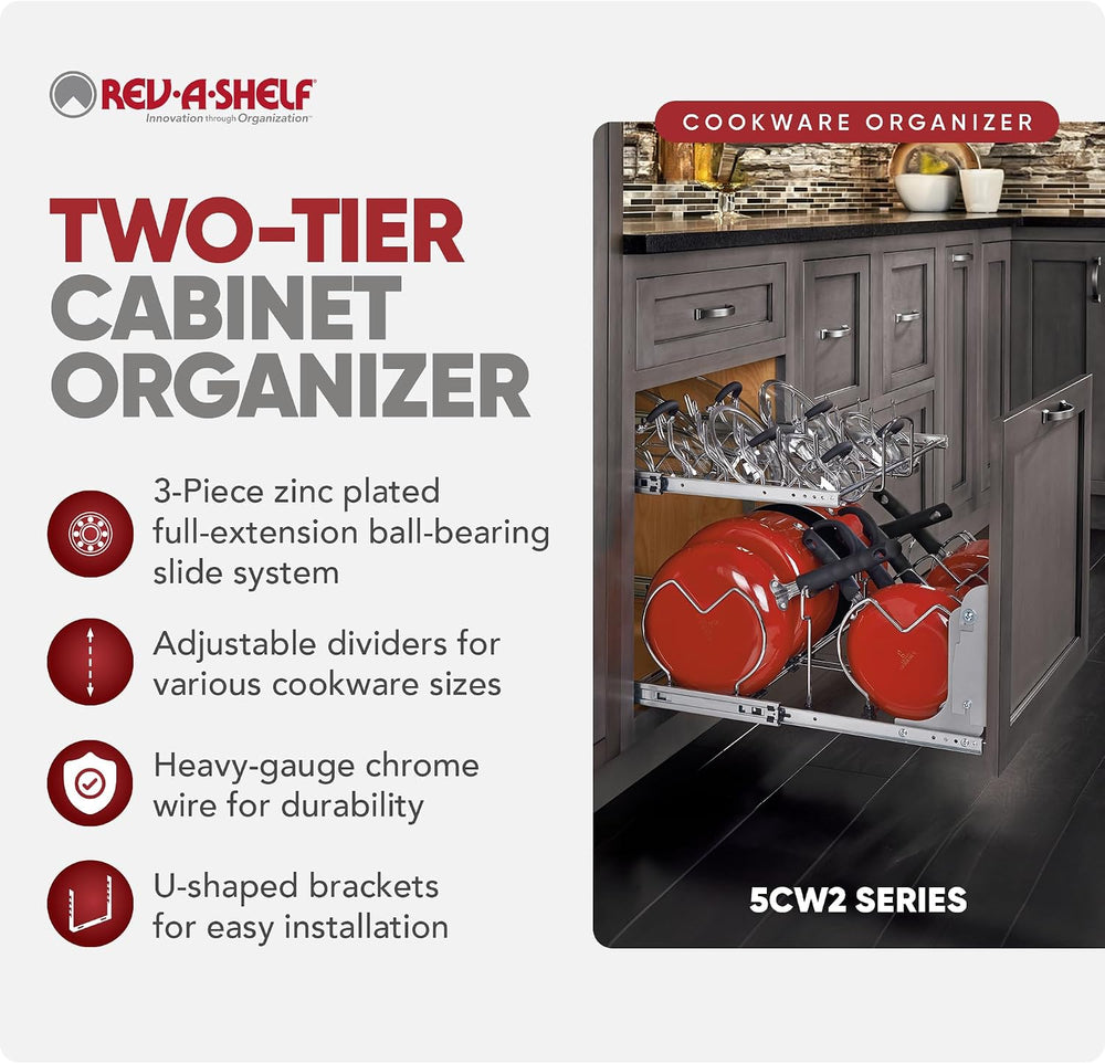 Rev-A-Shelf Two-Tier Kitchen Cabinet Pullout Organizer, 21" x 22"