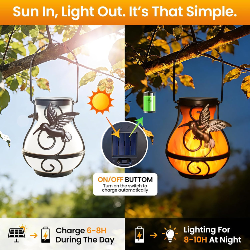 2 Pack Solar Lanterns Outdoor Waterproof, Plastic Flickering Flame Lights wit...