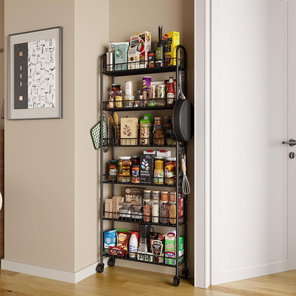 Slim Rolling Storage Cart with Wheels, Metal 6 Tier Spice Rack Mobile Shelvin...