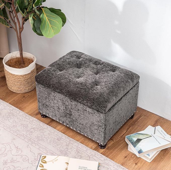 Joveco Storage Ottoman Bench, Rectangle 24" Velvet Foot Rest Stool Square