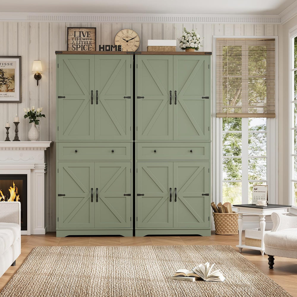HOSTACK 71" Kitchen Pantry Storage Cabinet, Farmhouse Pantry Cabinet, Green