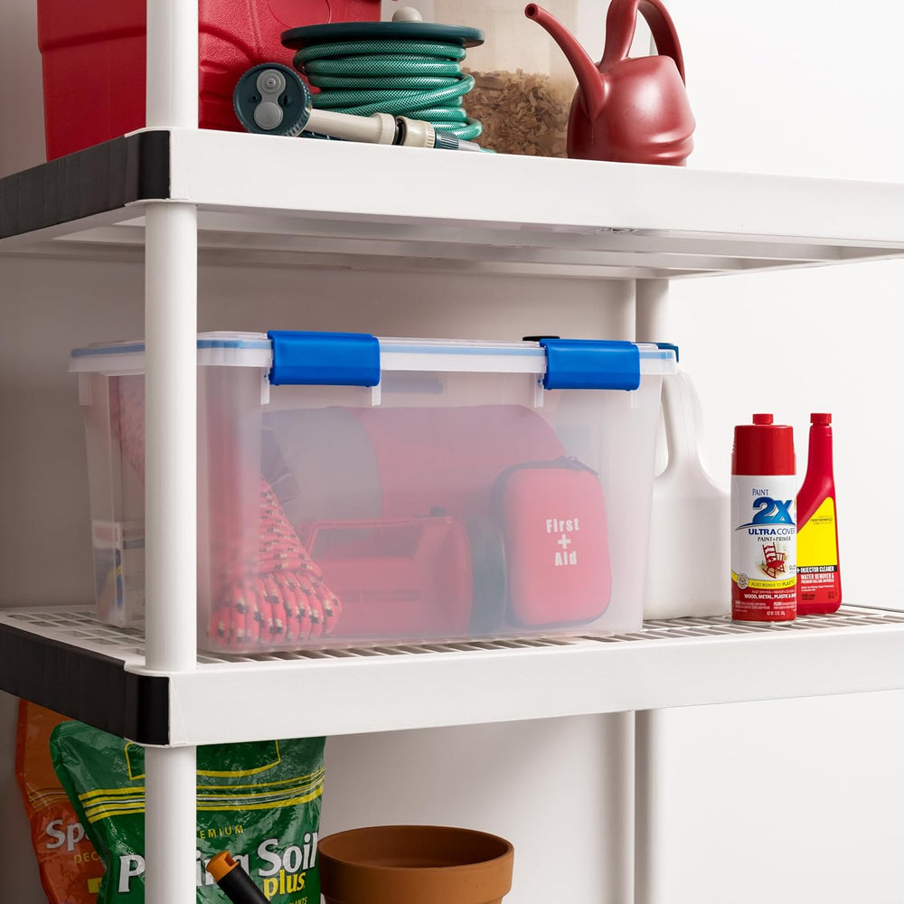 IRIS USA 2-Pack 44 Qt Storage Bins with Gasket Lids, Clear/Blue