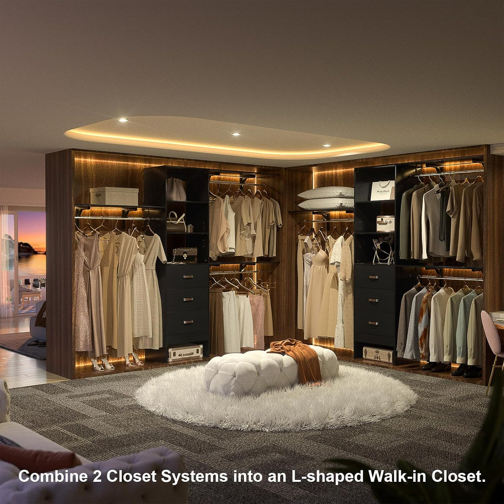 Armocity 96" Wood Closet System with 3 Enclosed Drawers & 3 Solid Sh...