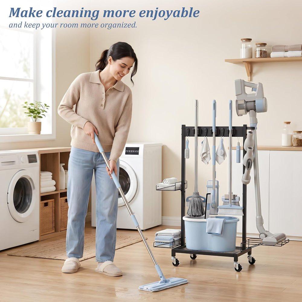 Broom Holder Cleaning Cart, Cleaning Supplies Organizer Adjustable