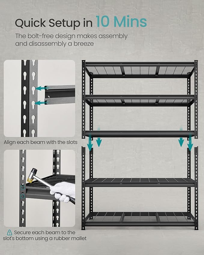 SONGMICS 5-Tier Storage Shelves, Heavy-Duty Garage Shelving, Adjustable (Set ...
