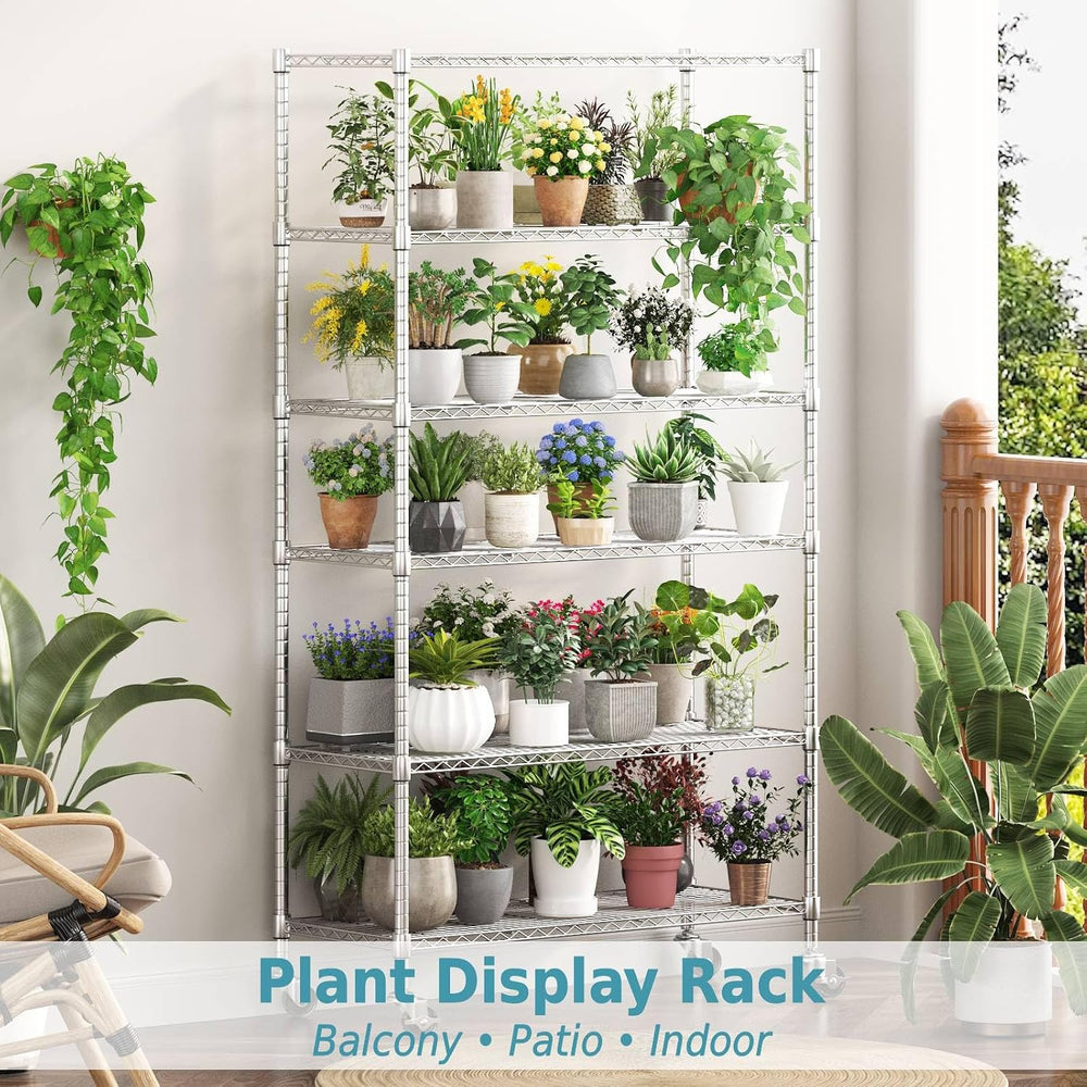 Homdox 6-Tier Wire Shelving Unit with Wheels, Adjustable Metal Storage Shelve...