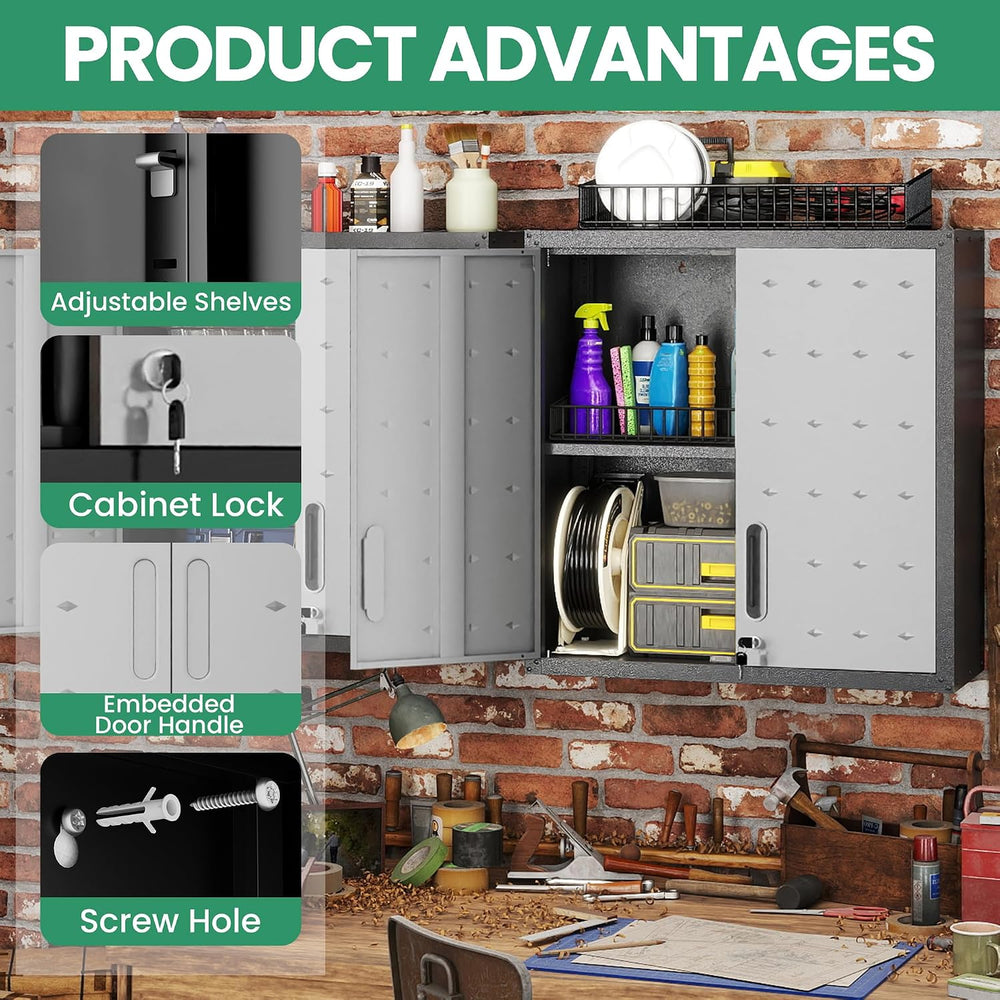 Garage Wall Cabinet,29.5" W Wall Mounted Garage Cabinets with Adjustable...