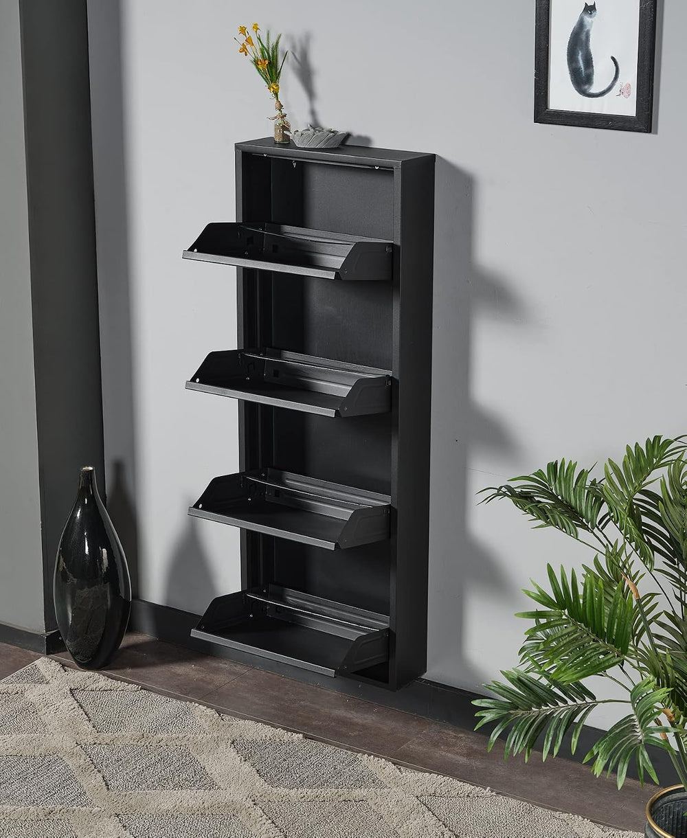 Flip Drawer Shoe Cabinet, Storage Organizer, Freestanding Shoe Rack, Wall Mou...