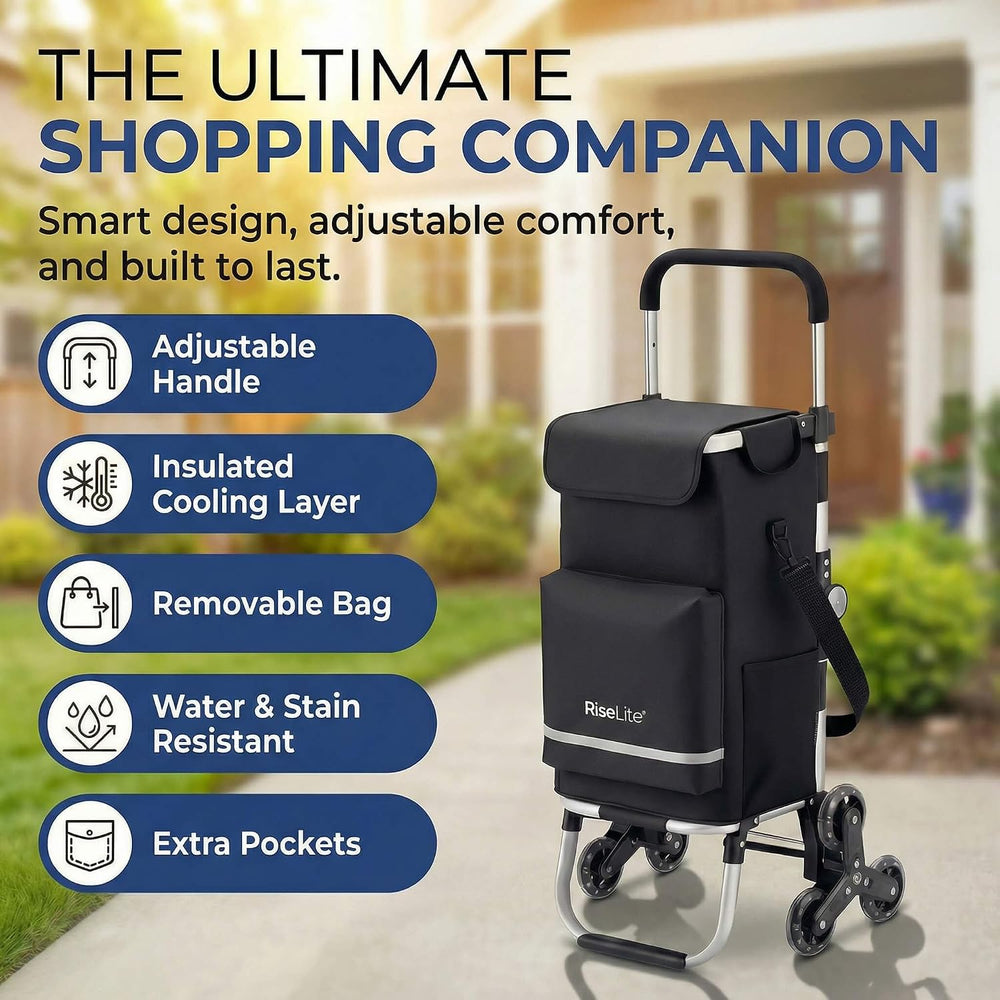 Stair Climbing Cart, Foldable Grocery Cart with 55L Cooler Pocket, 110 Lbs