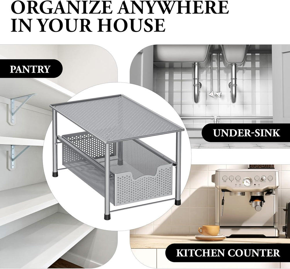 Simple Houseware Stackable Under Sink Sliding Basket Drawer, Silver