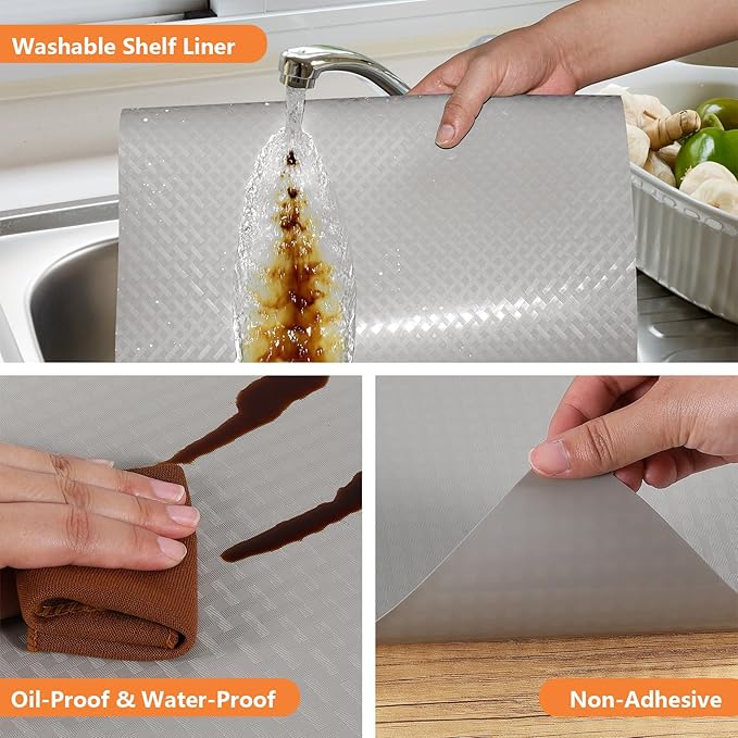 Light Gray Shelf Liners for Kitchen Cabinets Refrigerator Liners Waterproof &...