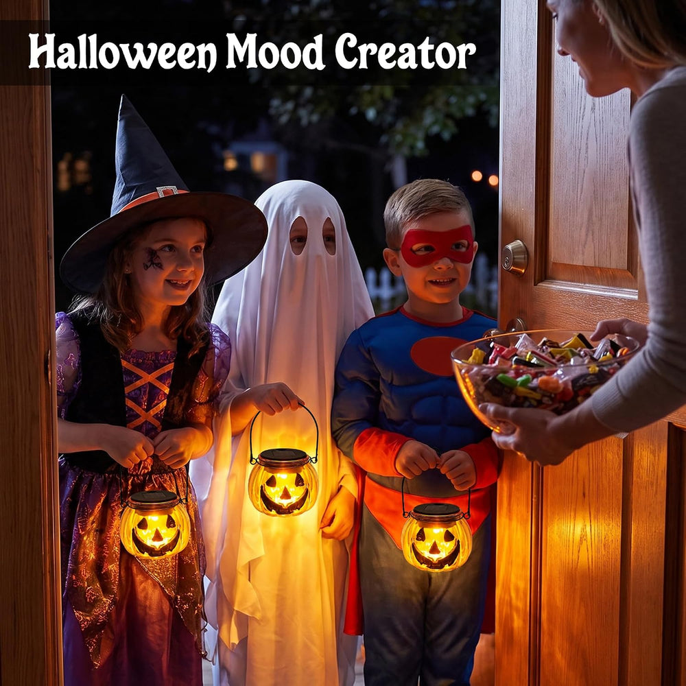 Brizled Halloween Pumpkin Solar Lantern, 2 Pack Glass Hanging Light Outdoor