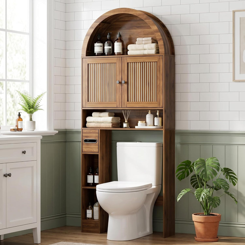 Arched Over The Toilet Storage Cabinet, Fluted Bathroom Shelf Organizer
