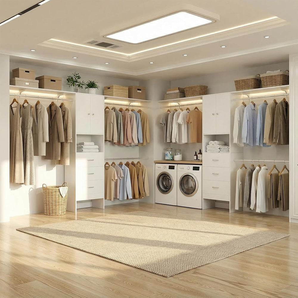 iSunirm 120" Heavy Duty Closet System with Cabinet Doors, 10FT Walk In C...
