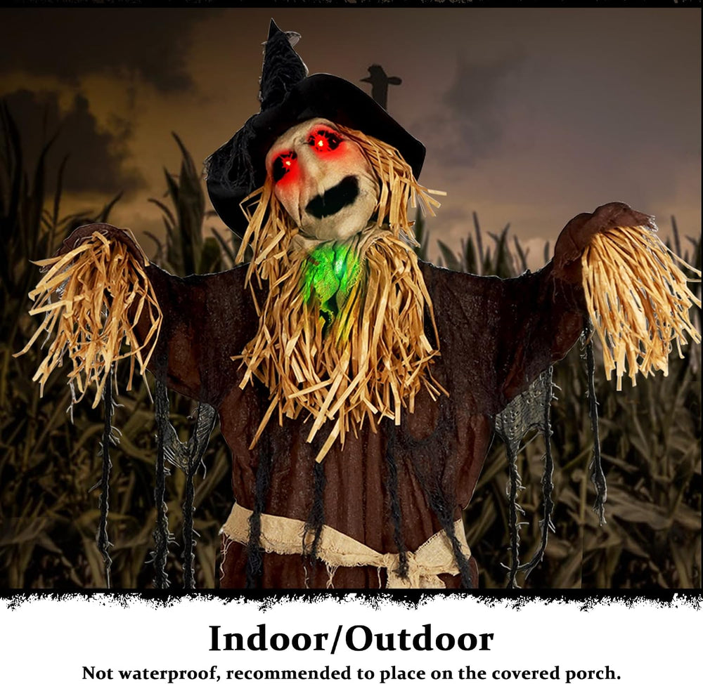 ATDAWN 6FT Halloween Standing Scarecrow, Life-Size Animated Ghost Decor with ...