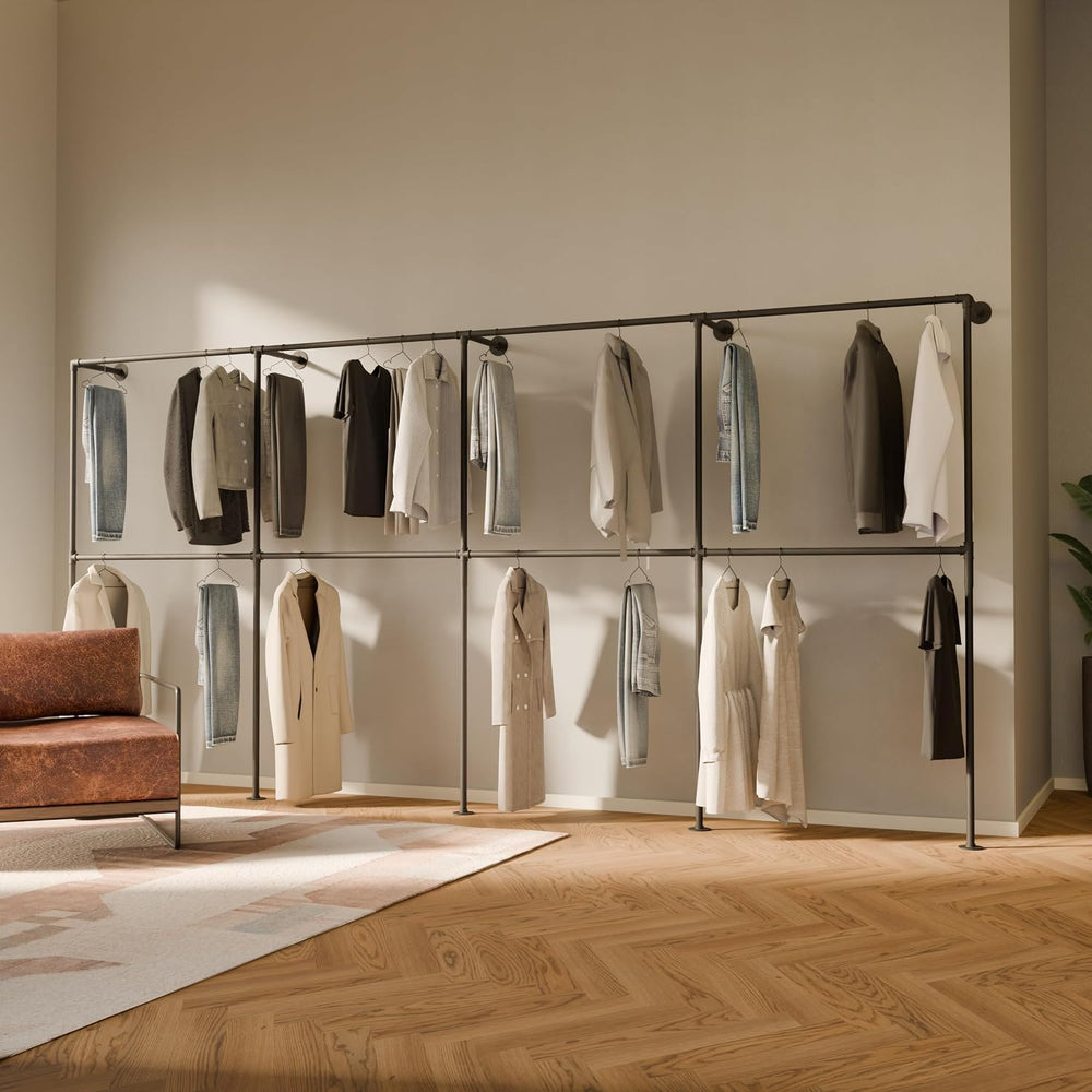 pamo Wall Mounted Clothes Rack – Double Rod Industrial Pipe Clothing Rack