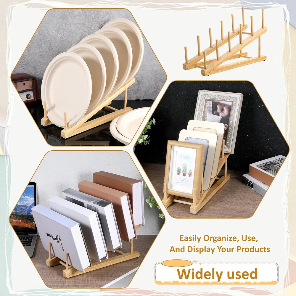 5 Pack Wooden Dish Rack Wooden Plate Stands for Display Multi Tier Plate Hold...