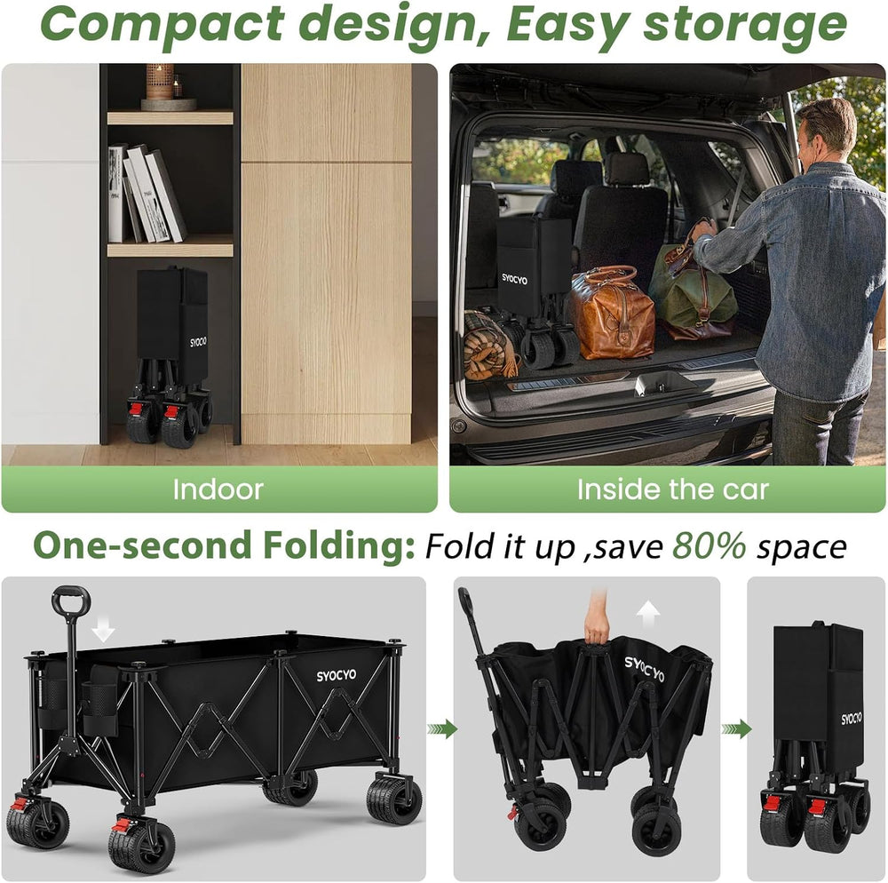 Beach Wagon Carts Foldable 580LBS Collapsible Wagon with Big All-Terrain Whee...
