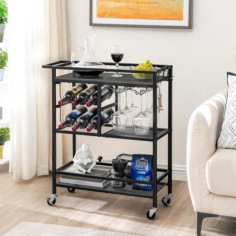 MAHANCRIS Bar Cart for Home, 3-Tier Serving Cart with Wheels and Handle, Beve...