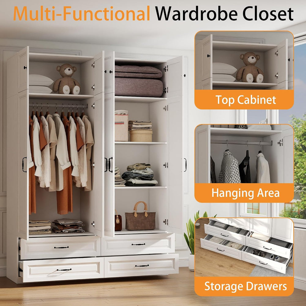 White Armoire Wardrobe Closet with 4 Drawers, 88" Tall x 63" Wide