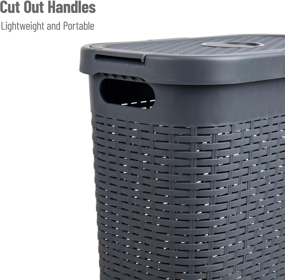Mind Reader Slim Laundry Hamper with Lid, 40L Clothes Basket, Narrow Tapered ...