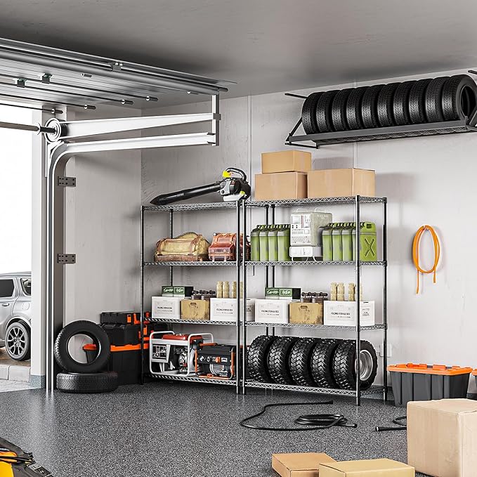 IZEUK 1400 LBS Garage Black Shelving Wide Storage Shelves 4 Tier Adjustable