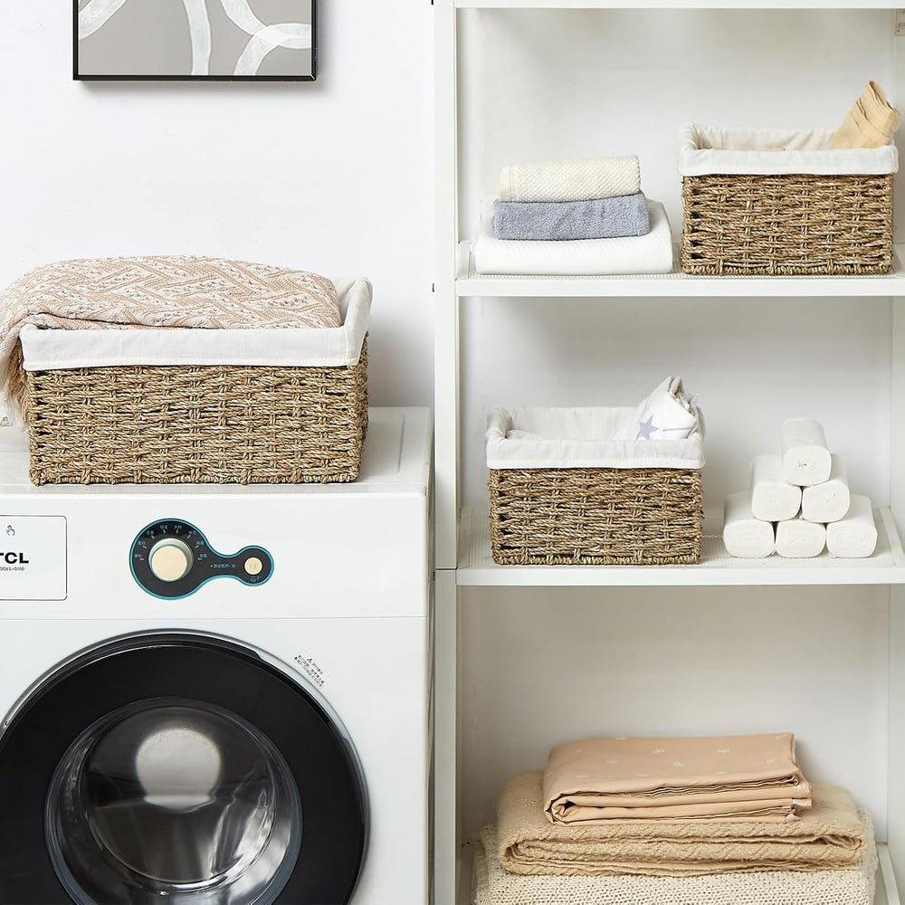 Vagusicc Wicker Basket, Seagrass Wicker Storage Basket with Built-in Handles,...