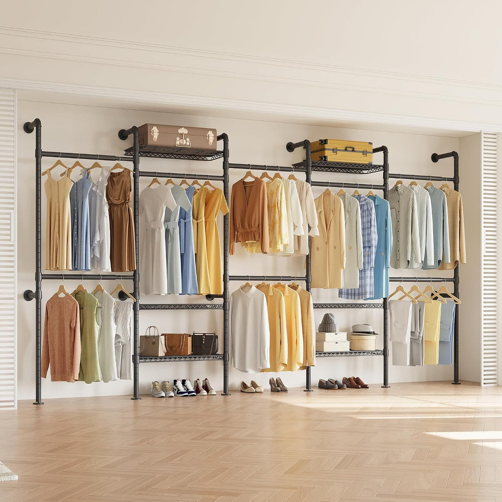Higeego W5 Industrial Pipe Clothes Rack, Heavy Duty Clothing Rack, Black