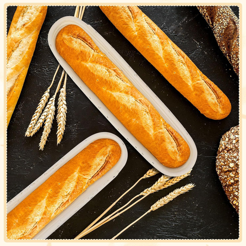 Vesici 15 Inches Baguette Banneton Proofing Basket 6 Pack with Linen Liner Ba...