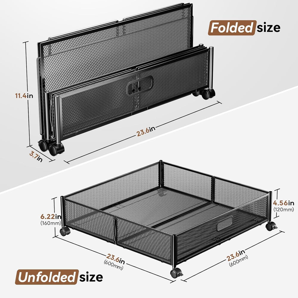 PHINOX Under Bed Storage with Wheels & Handle,Metal,Large,4 Pack,Black