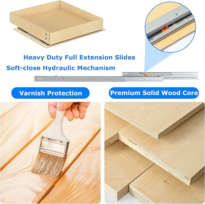 WelFurGeer Heavy-Duty Plywood Pull-Out Cabinet Drawers, Smooth Slide-Out Shelves