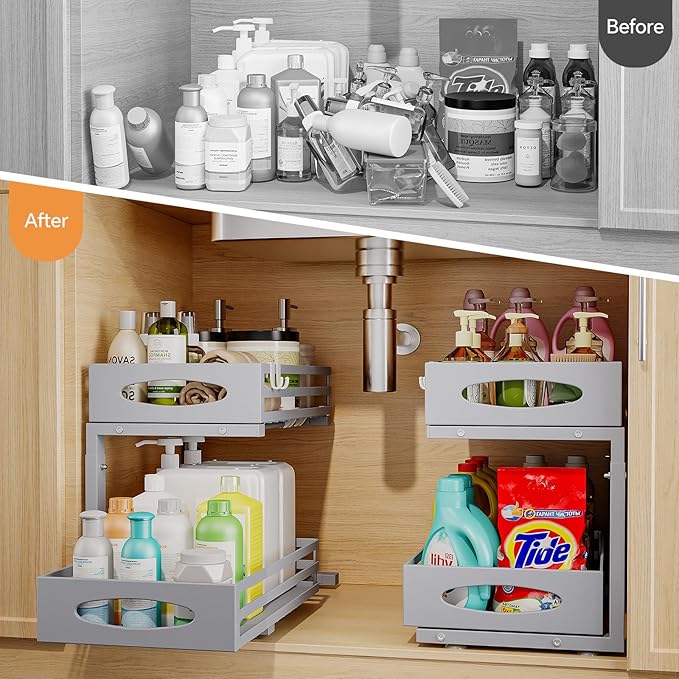 Under Sink Organizer, 2 Tier Under Sink Organizers and Storage, Adjustable (2...