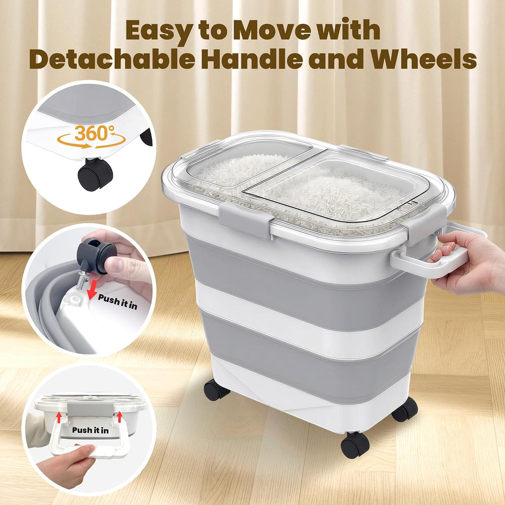 HOYTAMDA 25-35Lbs Rice Container,Collapsible Food Storage Container Wheels