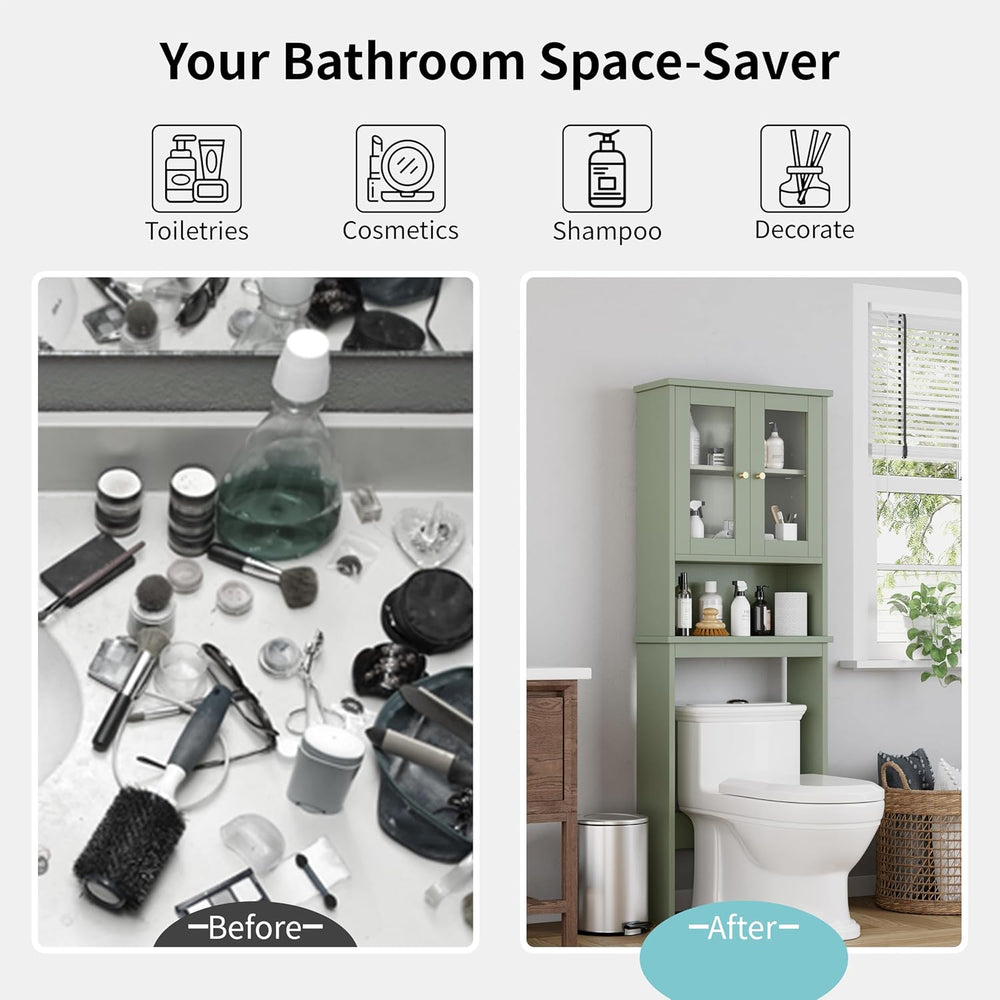 Shintenchi Over the Toilet Storage Cabinet, Bathroom Glass Door Green