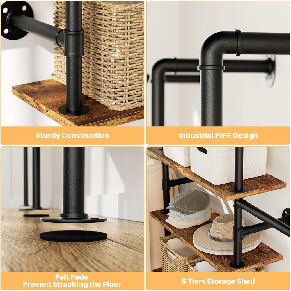 Aheaplus Industrial Pipe Clothing Rack, 6.42FT Closet Organizer System