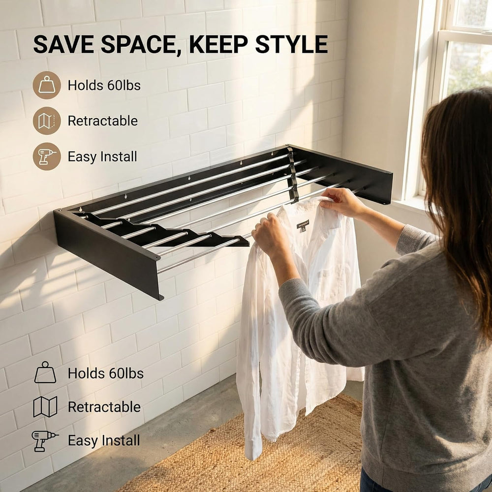 HILLHOUSE Wall Mounted Drying Rack 40 Inch Foldable, Heavy Duty 60 lb Capacit...