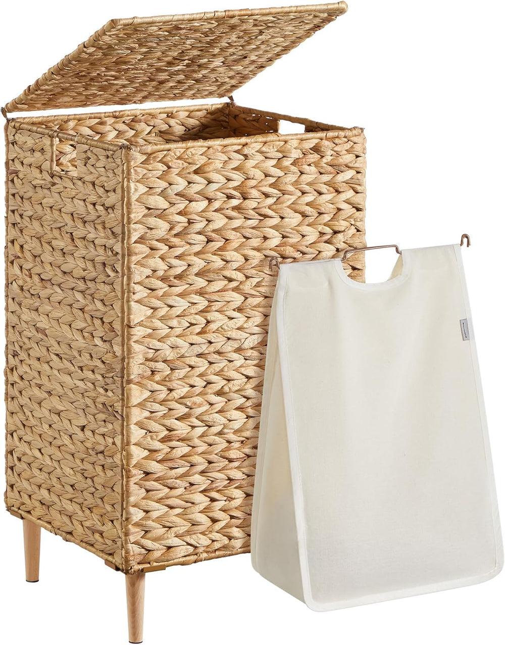 SONGMICS Laundry Hamper With Lid, 95 L Wicker Handwoven Water Hyacinth