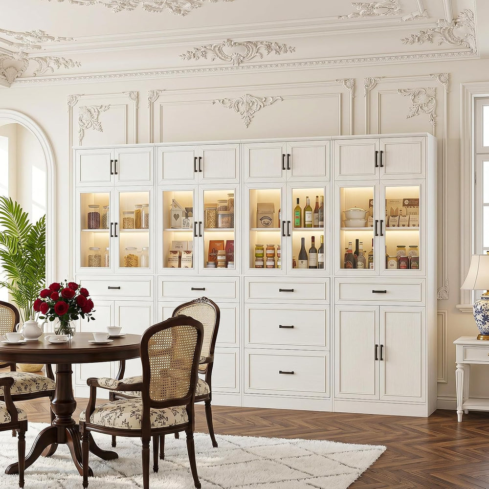 Unikito 80" Tall Modular Kitchen Pantry Cabinet with Glass Door and Drawers