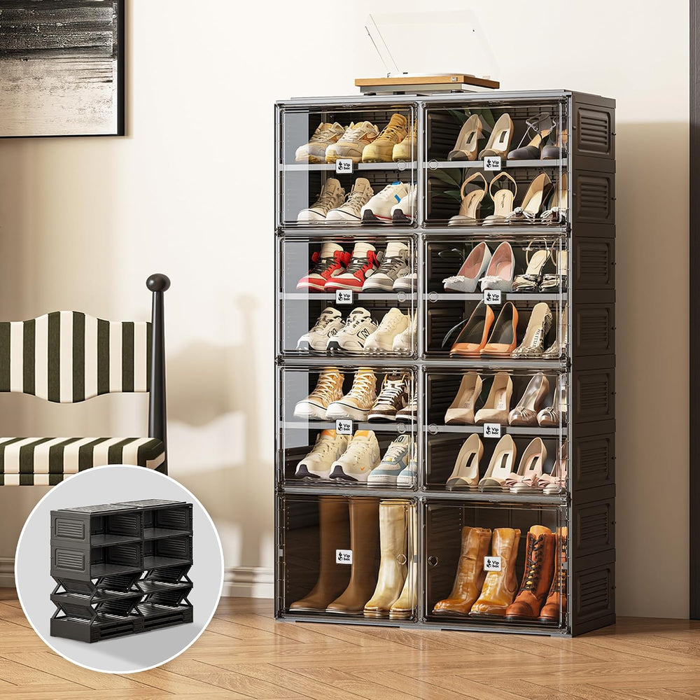 Vipbox Black Shoe Rack Organizer Cabinet for Closet Entryway,Clear Shoe Stora...