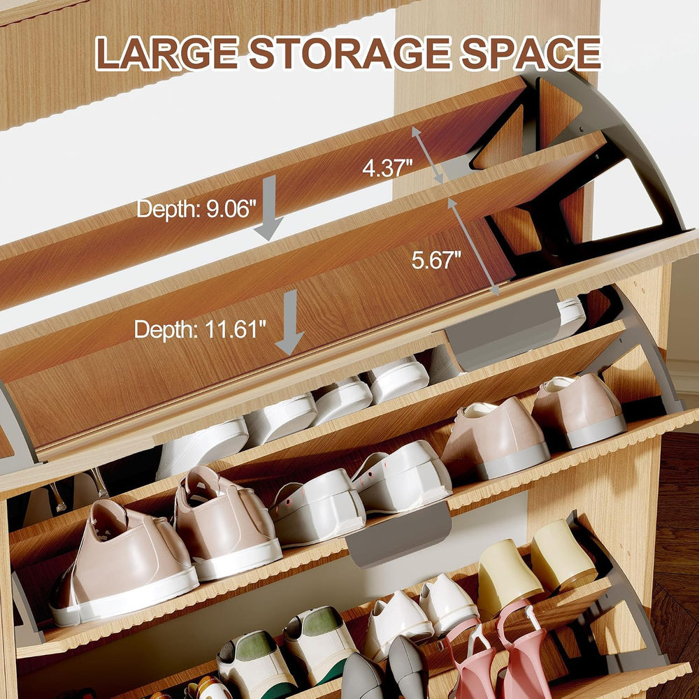 IDEALHOUSE Modern Shoe Cabinet with 3 Flip Drawers & 2 Small Drawers &amp...