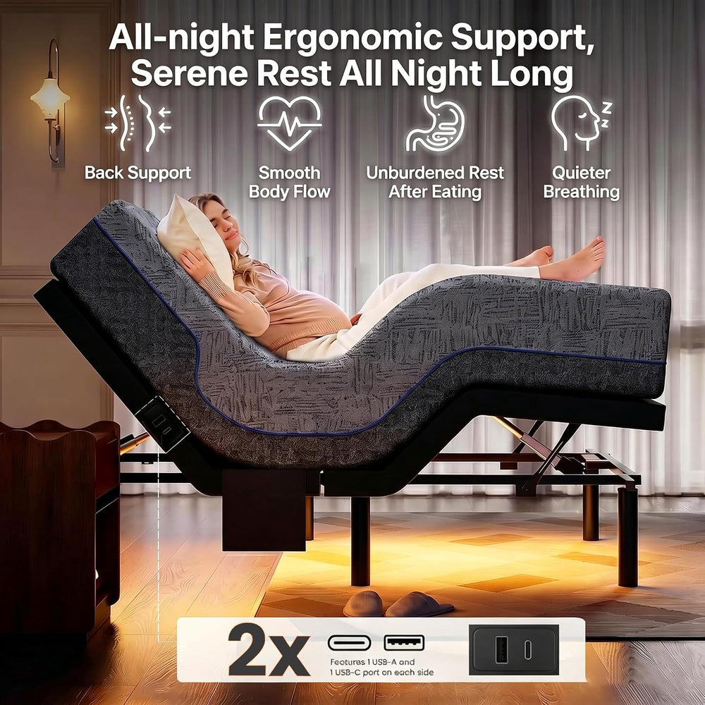 Marsail Adjustable Bed Frame Queen Electric Adjustable Bed Base with Remote&a...