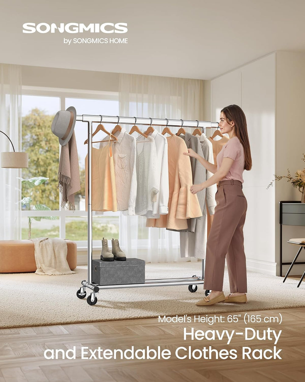 SONGMICS Clothes Rack with Wheels, Heavy-Duty, 220 lb Load Capacity