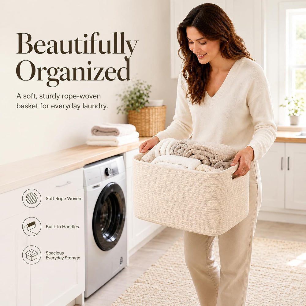 25.4GAL Collapsible Cotton Rope Extra Large Storage Basket For Bedroom Closet...