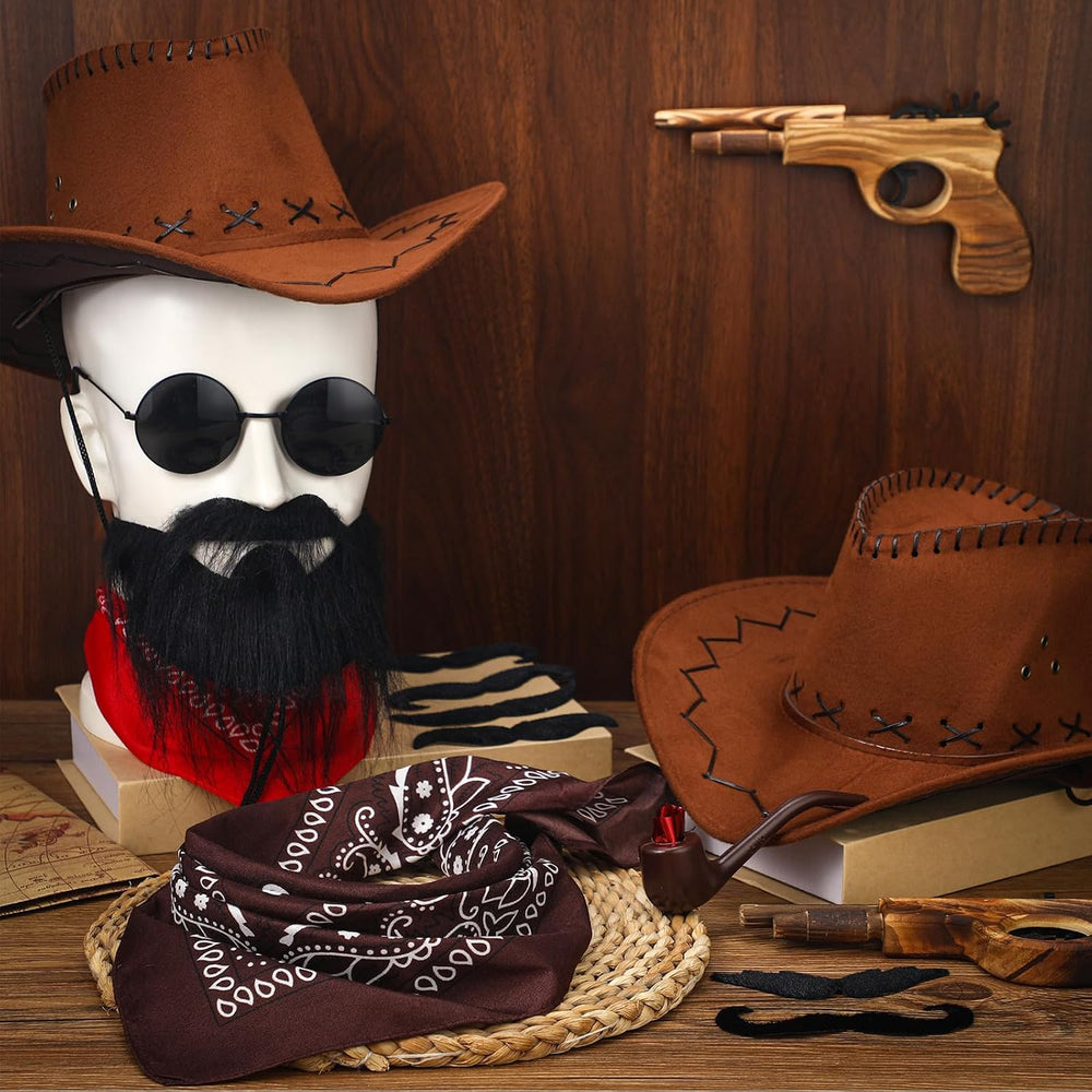 20 Pcs Halloween Western Photo Booth Props Kit Wanted West Cowboy Poster