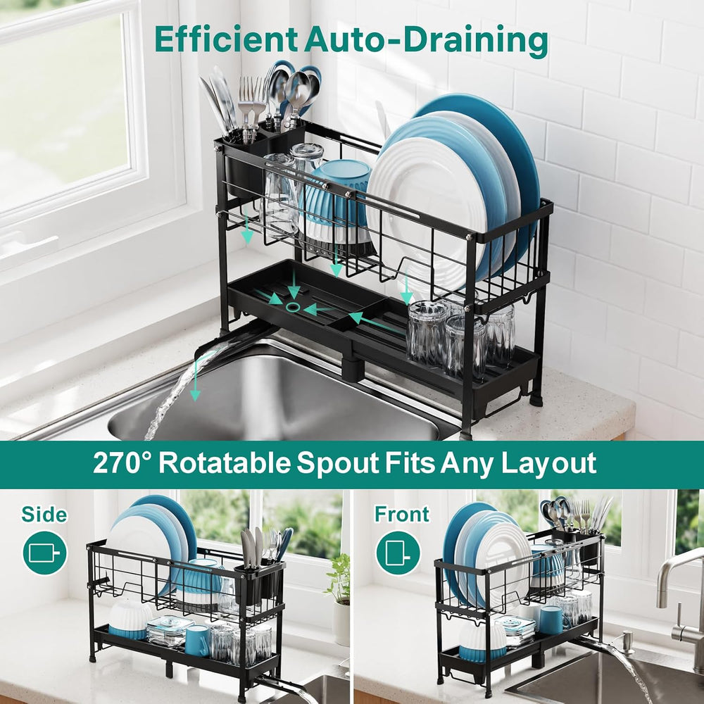 GSlife Narrow 2 Tier Dish Drying Rack - Expandable for Small Kitchens & RVs
