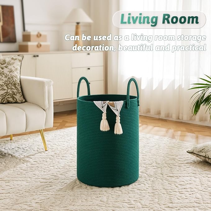 Laundry Basket, Woven Cotton Rope Laundry Hamper, 80L