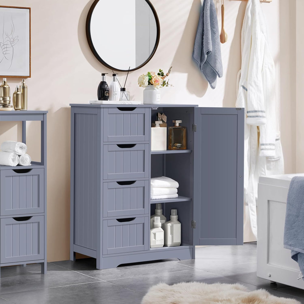 Yaheetech Bathroom Storage Cabinet with 4 Beadboard Drawers and Door, Gray
