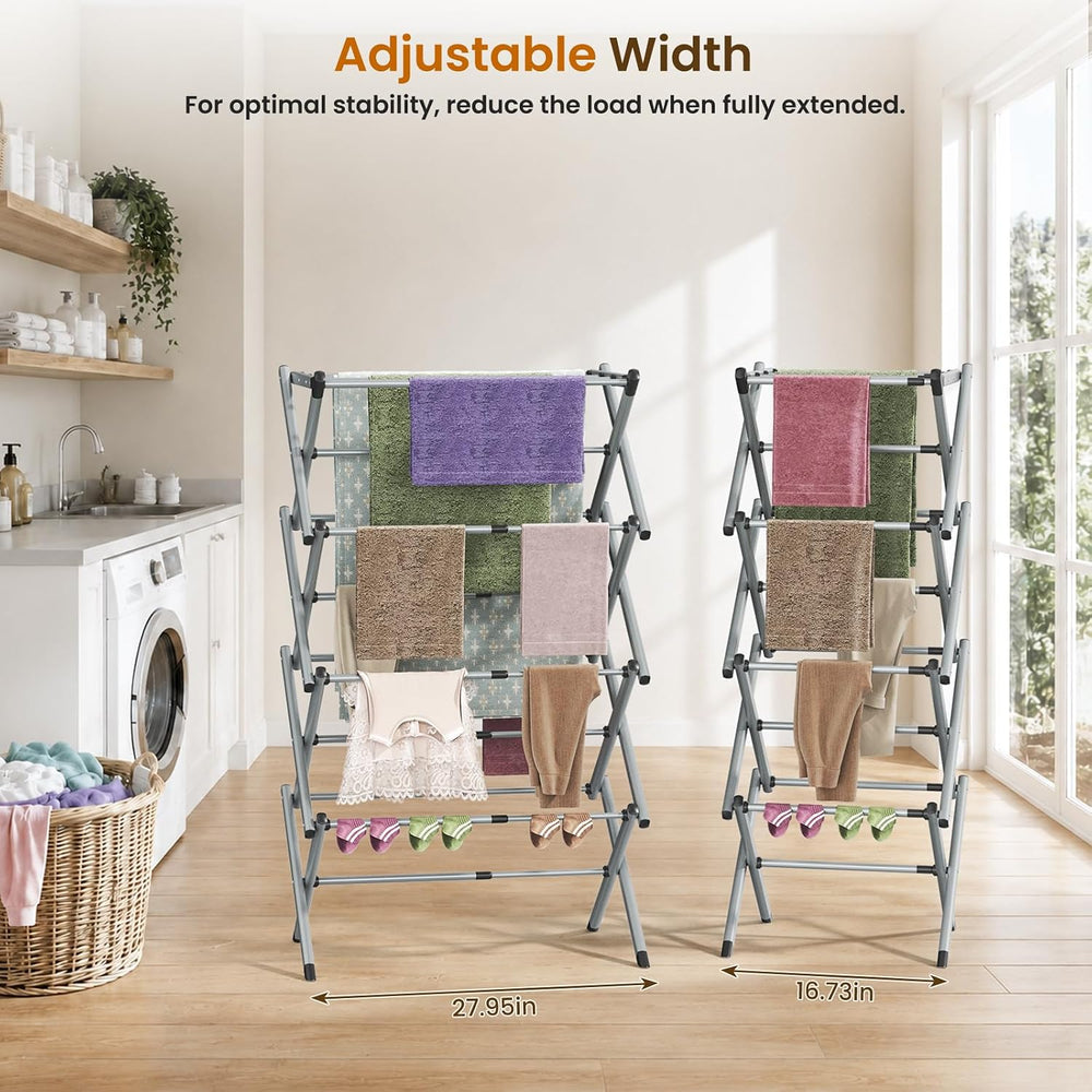 4-Tier Foldable Clothes Drying Rack, Heavy Duty Stainless Steel Laundry Dryin...