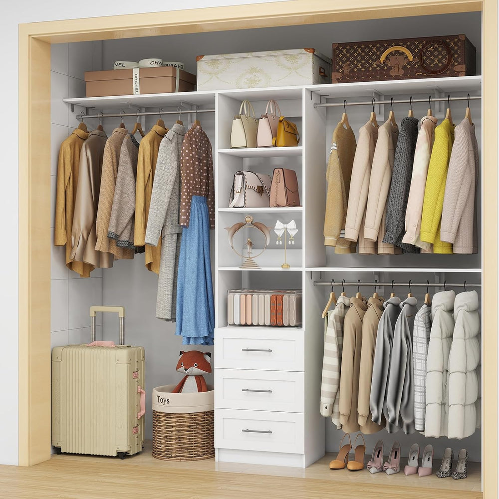 Dilando Closet Organizer System with Drawers, 5FT - 7.61FT Closet Shelving Sy...