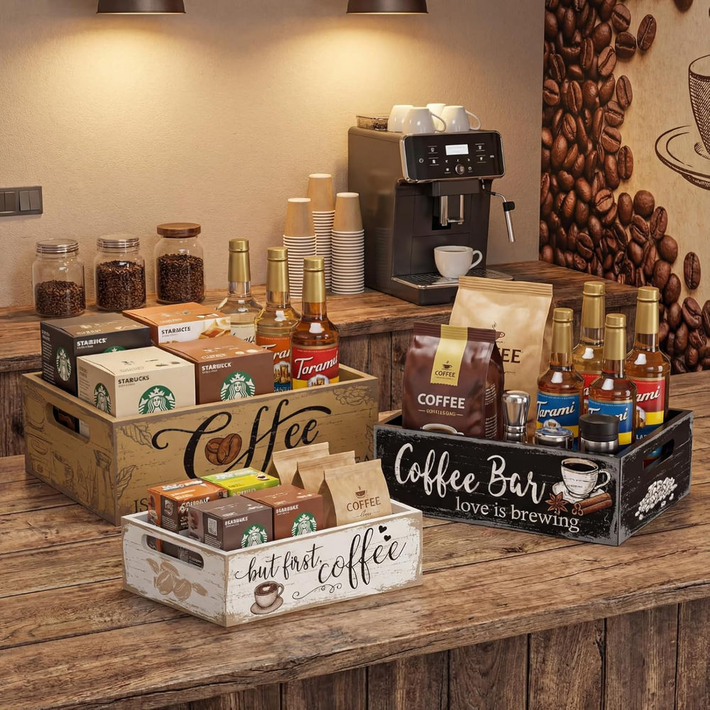 3 Pcs Christmas Wood Crate with Words Coffee Bar Love Is Brewing